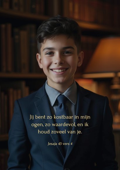 Stijlvolle communie bedankkaart met grote foto en foliedruk 2