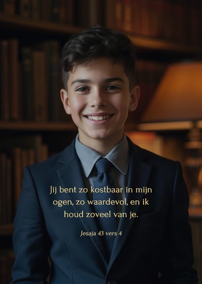 Stijlvolle communie uitnodiging met grote foto en foliedruk 2