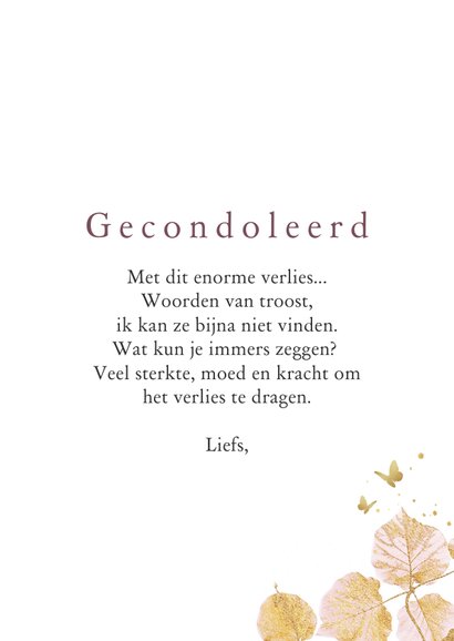 Stijlvolle condoleancekaart stil botanisch goud vlindertjes 3