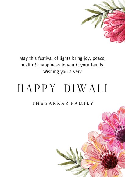 Stijlvolle Diwali kaart bloemen watercolor foto bladertak 3