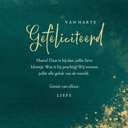 Stijlvolle donkergroene felicitatiekaart geboorte jongen 3