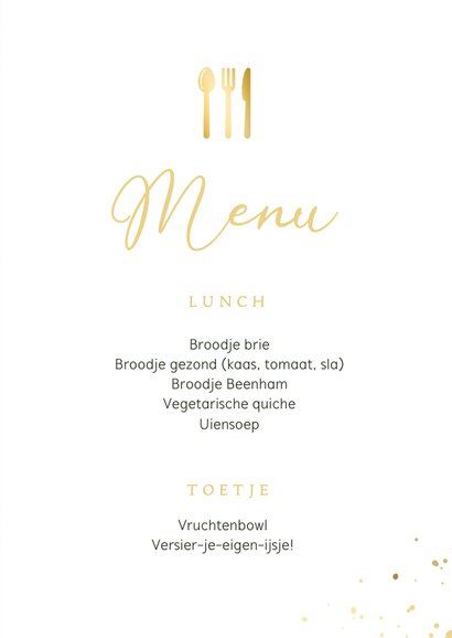 Stijlvolle donkergroene menukaart met goudlook spetters 3