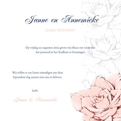 Stijlvolle en originele trouwkaart in navyblue en rozen 3