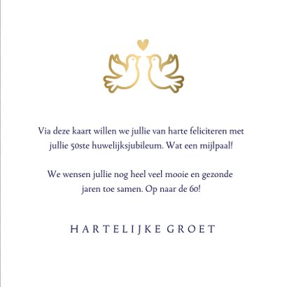 Stijlvolle felicitatiekaart 50 jarig huwelijksjubileum goud 3