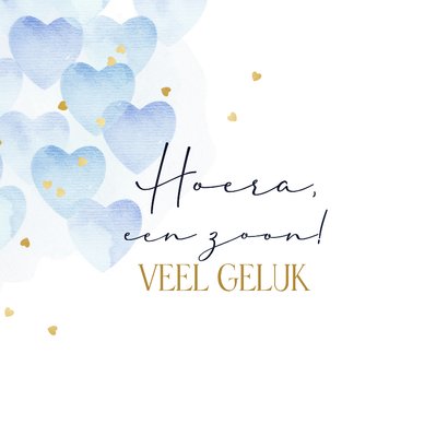 Stijlvolle felicitatiekaart blauwe hartjes in waterverf  2