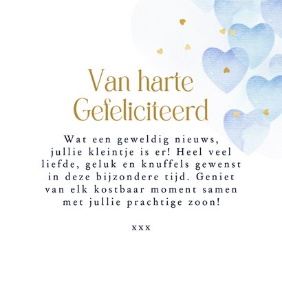 Stijlvolle felicitatiekaart blauwe hartjes in waterverf  3