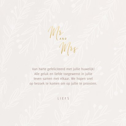 Stijlvolle felicitatiekaart huwelijk MR and MRS in goudlook 3