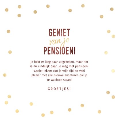 Stijlvolle felicitatiekaart pensioen roze en gouden confetti 3