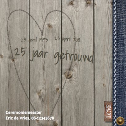 Stijlvolle foto jubileumkaart met hout en jeans 2