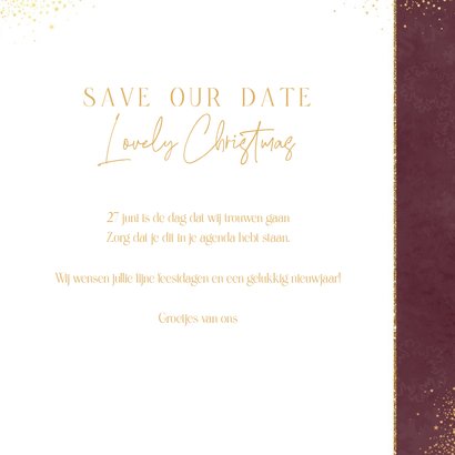 Stijlvolle foto kerst save the date kaart kerstbal hartjes 3