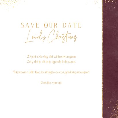 Stijlvolle foto kerst save the date kaart kerstbal hartjes 3
