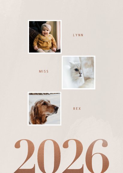 Stijlvolle foto kerstkaart fotocollage en 2026 op beige 2