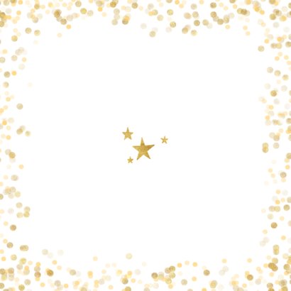 Stijlvolle foto kerstkaart met gouden confetti en cirkel Achterkant