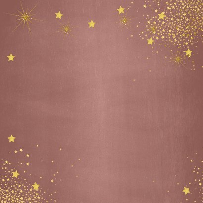 Stijlvolle foto kerstkaart oudroze met gouden sterren Achterkant
