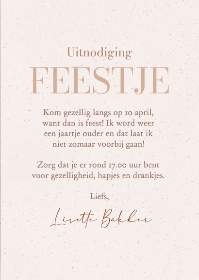 Stijlvolle foto uitnodiging voor een feestje beige 3