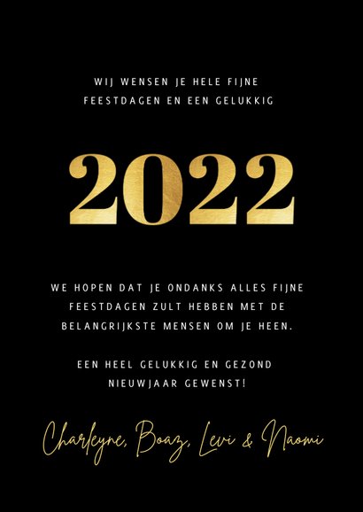 Stijlvolle fotocollage kertskaart met foto's en gouden 2022 3
