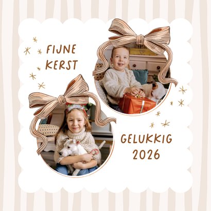 Stijlvolle fotokaart kerst nieuwjaar streep strik watercolor 2