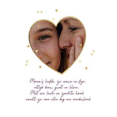 Stijlvolle fotokaart Moederdag liefste mama harten goud 2