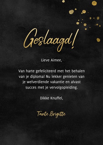 Stijlvolle geslaagd kaart met foto's gouden spetters & zwart 3