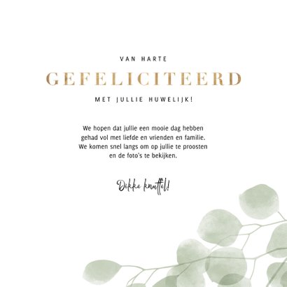 Stijlvolle groene eucalyptus felicitatiekaart huwelijk 3