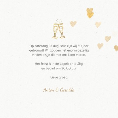 Stijlvolle huwelijksjubileum uitnodiging hartjes 3