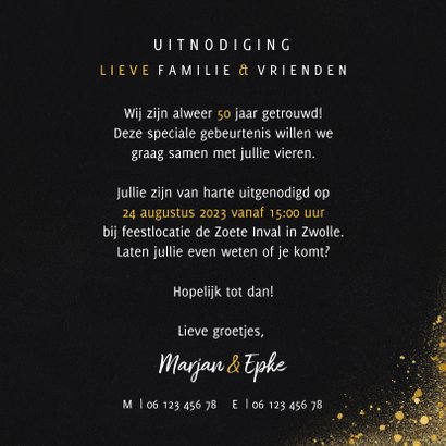 Stijlvolle jubileum uitnodiging 50 jaar met goudlook 3