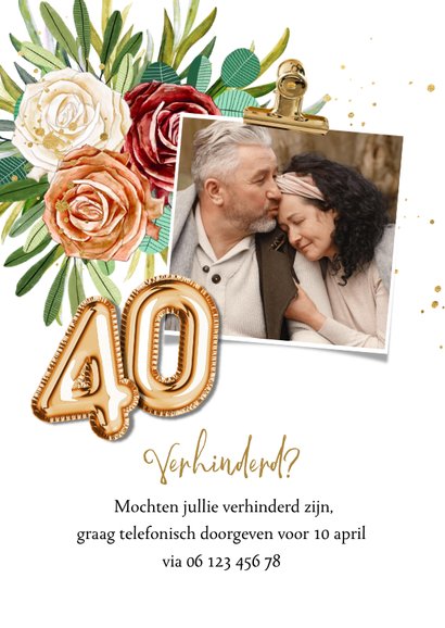 Stijlvolle jubileumkaart 40 jaar getrouwd hout goud 2