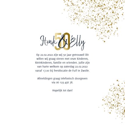 Stijlvolle jubileumkaart 50 jaar goudspetters 3