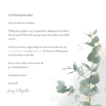 Stijlvolle jubileumkaart 50 jaar waterverf, spetters & takje 3