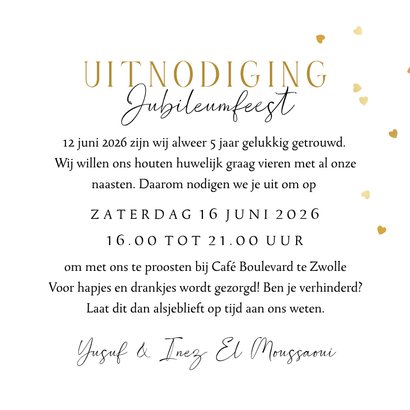 Stijlvolle jubileumkaart 5jaar getrouwd hout botanisch goud 3