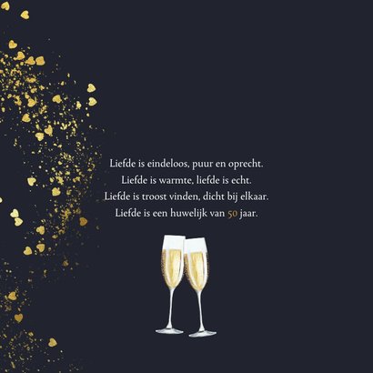 Stijlvolle jubileumkaart goudfolie champagne confetti hart 2