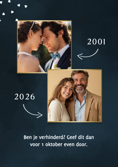 Stijlvolle jubileumkaart zilver 25 jaar getrouwd fotocollage 2