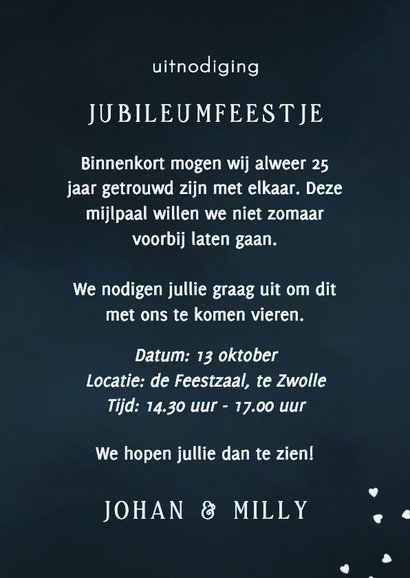 Stijlvolle jubileumkaart zilver 25 jaar getrouwd fotocollage 3