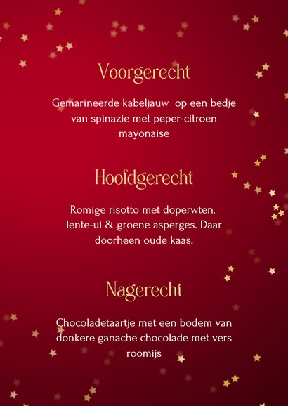 Stijlvolle kaart kerstmenu botanische bladeren sterren goud 3