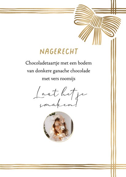 Stijlvolle kaart kerstmenu strik lint goud minimalistisch 3