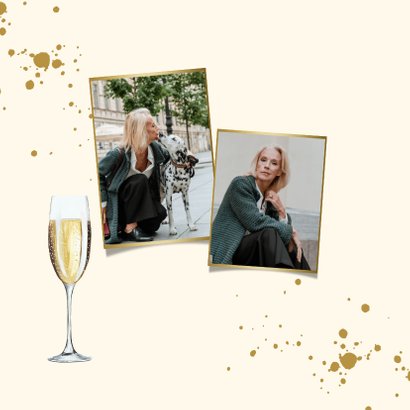 Stijlvolle kaart met champagneglazen, spetters en foto 2