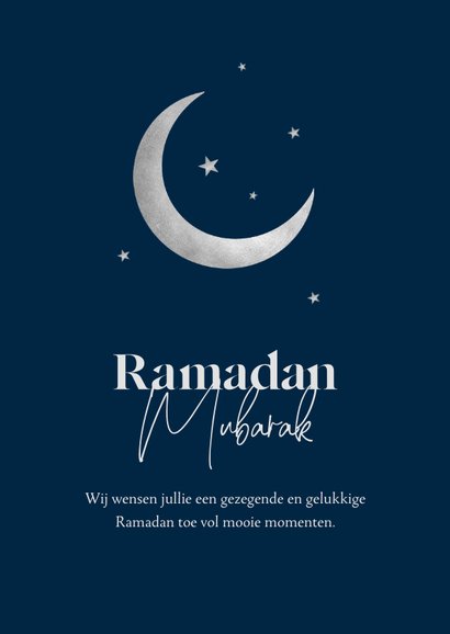 Stijlvolle kaart Ramadan Mubarak zilver raam maan sterren 3