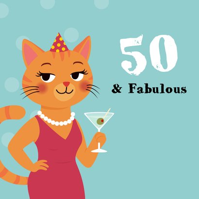 Stijlvolle kat met cocktail verjaardagskaart 2