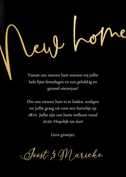 Stijlvolle kerst-verhuiskaart grote foto New Home goudlook 3