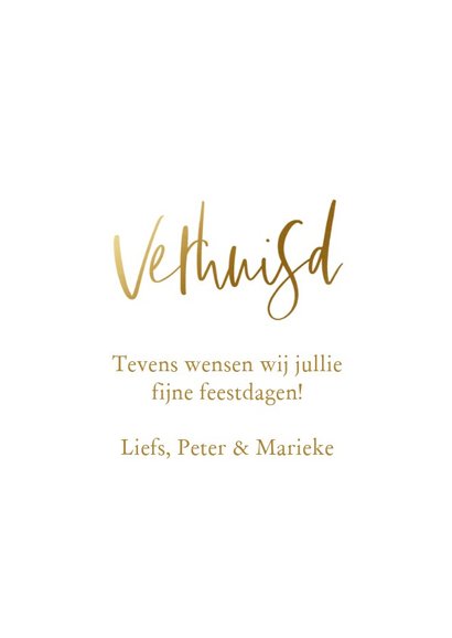 Stijlvolle kerst verhuiskaart met goudlook tekst en sterren 3