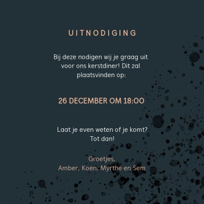 Stijlvolle kerstdiner uitnodiging met goudlook en spetters 3
