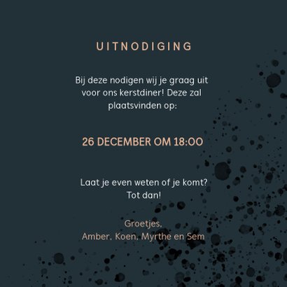 Stijlvolle kerstdiner uitnodiging met goudlook en spetters 3