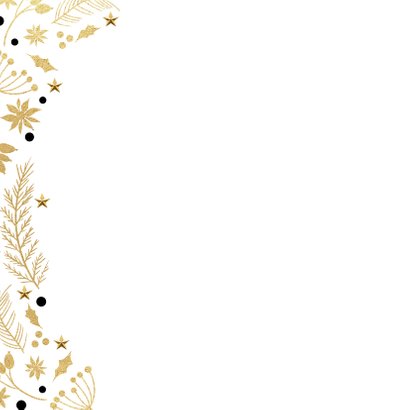 Stijlvolle kerstkaart 2 foto's kersttakjes goud zwart 2
