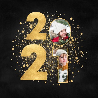 Stijlvolle kerstkaart 2021 gouden spetters fijne feestdagen 2