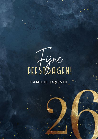 Stijlvolle kerstkaart 2026 goudlook met sparkles 3