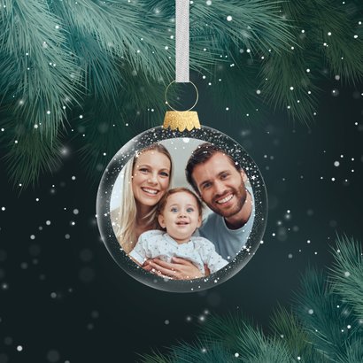 Stijlvolle kerstkaart 2027 kerstballen en foto 2
