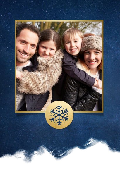 Stijlvolle kerstkaart best wishes blauw met goudlook sterren 2