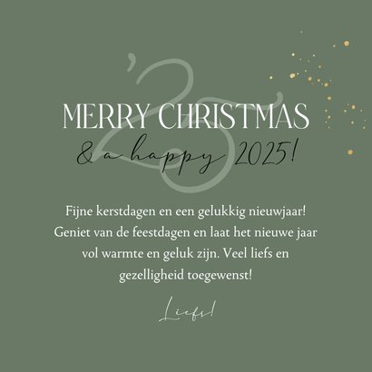 Stijlvolle kerstkaart botanische bladeren strik jaartal goud 3