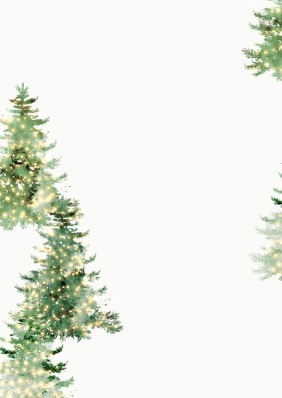 Stijlvolle kerstkaart collage watercolor kerstbomen lichtjes Achterkant
