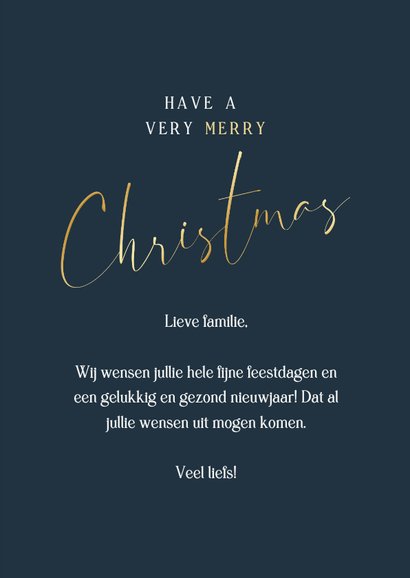 Stijlvolle kerstkaart donkerblauw met foto en gouden ster 3